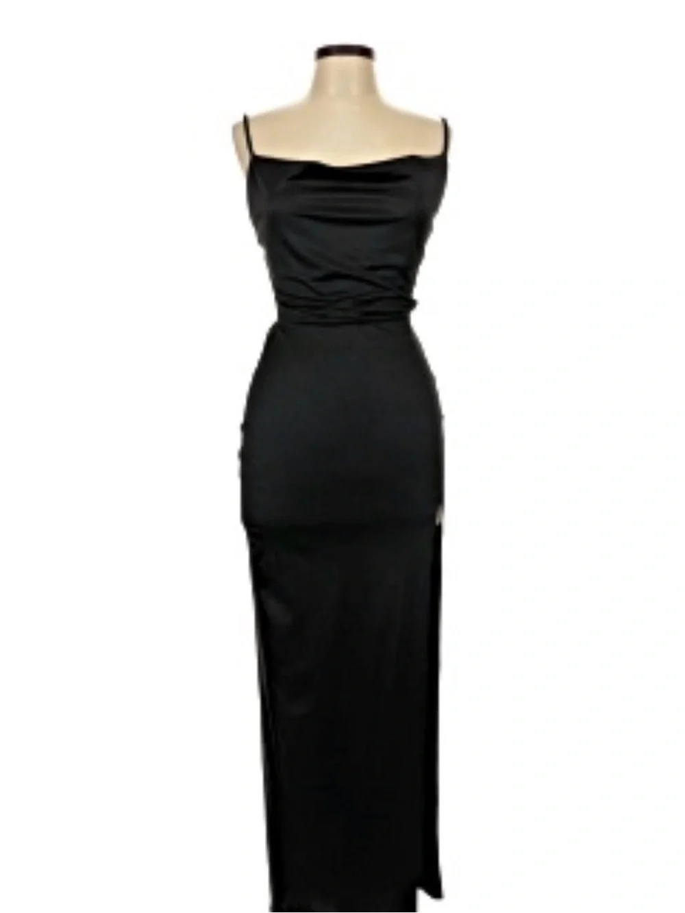 Vibe Black Satin Cowl Neck Slip Maxi Dress